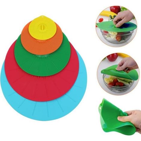 Set de 5pcs Couvercle Silicone Etirable Couvercle Micro-ondes Poêle Casserole Pot Bol Hermetique Universel Recyclable Conservation d (1/4)