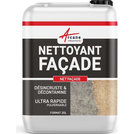 Arcane Industries – Nettoyant façade ultra rapide 20 L – Élimination totale des salissures – Pour crépi, pierre, enduit – Produit professionnel