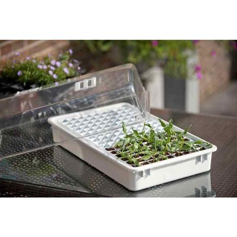 Nature – Mini-serre de culture 144 alvéoles – Terrine en plastique rigide 55 x 31 x 22 cm – Couvercle transparent avec aérateurs coulissants