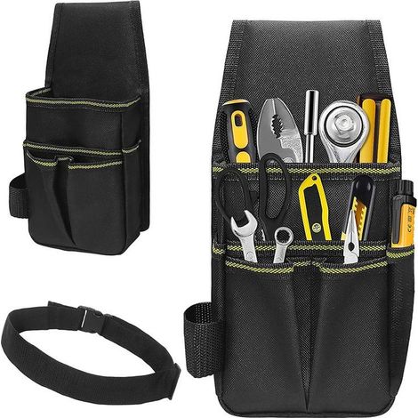 Ouylaf Ceinture porte-outils réglable en cuir véritable noir Confort optimal pour électriciens et charpentiers Accès rapide aux outils (1/5)
