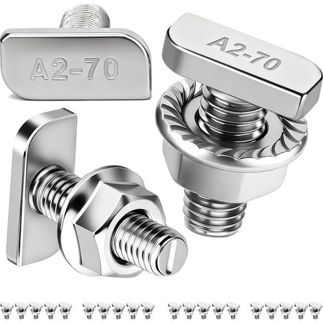 Lot de 20 Vis à Tête Marteau M10x30mm Acier Inoxydable A2-70, Ensemble de Vis en T avec Écrous à Bride pour Rails de Montage Solaires PV, Système Photovoltaïque, Serres et Profils en Aluminium (1/5)