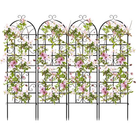 Set di 4 tralicci da giardino in metallo 180 x 50 cm per piante rampicanti decorazione da esterno metallo zincato nero 200012603