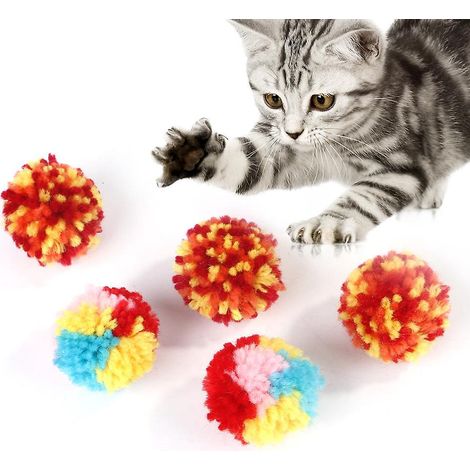 lot De 6 Jouets Colors Pour Chat, Boules Interactives Pour Chat En Fil De Laine, Pompons Cat Balls Kitten Chasing Toys Pour Chats D'intrieur (1/5)