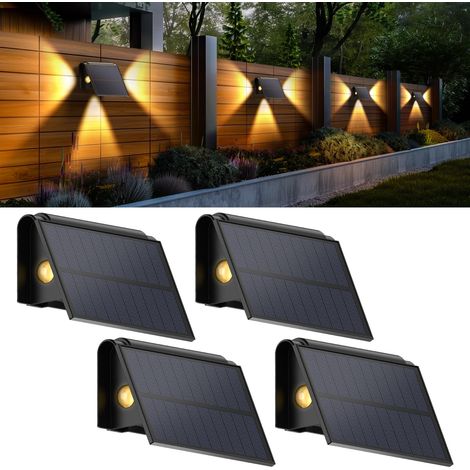 Lampes solaires d'extérieur, lot de 4 appliques murales solaires d'extérieur, étanche IP65, 2 modes d'éclairage, blanc chaud 3000 K (1/5)