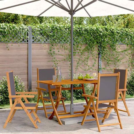 vidaXL Fauteuils pliants inclinables 4 pièces, tissu anthracite et bois massif (1/5)