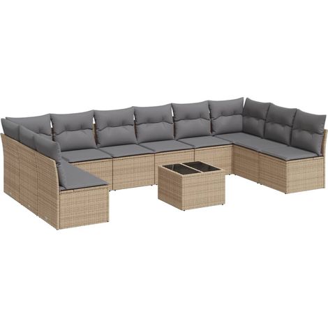 Salon de jardin 11 pcs avec coussins beige résine tressée (1/3)