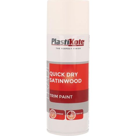 PlastiKote Trade Quick Dry Trim Spray – Satinwood White, High Gloss Finish, 400ml