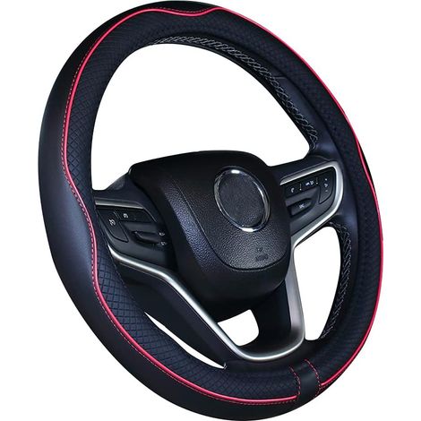 Housse de volant universelle en cuir microfibre 15 pouces/38 cm - Protection (Noir Rouge) (1/5)