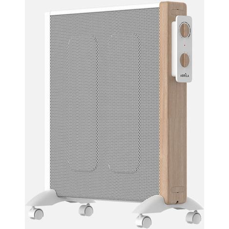 Fabrilamp Radiador de Mica BADIN 2000W Blanco/Madera – 4 Elementos, 2 Potencias, Termostato, Antivuelco, Ruedas y Recogecable, Diseño Madera – 63x53x27 cm