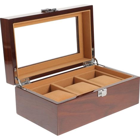 Caja para relojes de cuero sintético con 3 compartimentos, estuche de viaje para hombre, vitrina de madera para colecciones.