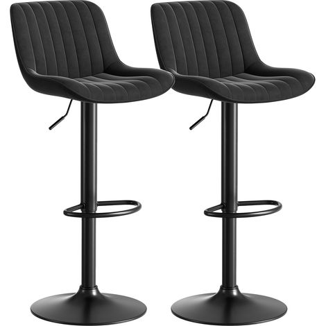 Set de 2 taburetes de bar giratorios negros de terciopelo regulables en altura MODENUIT (1/5)