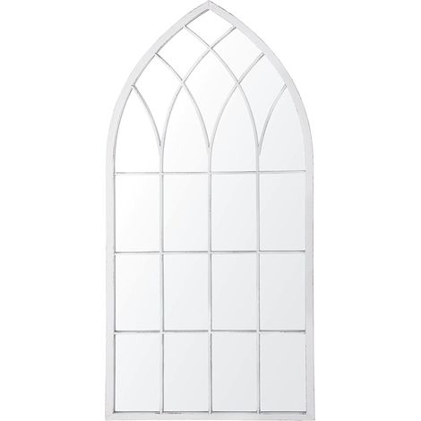 Specchio da parete in metallo grigio 50 x 115 cm effetto antico a forma di finestra vintage Cassel