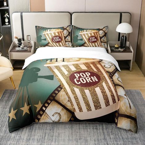 Bettwäsche Set 200x200cm 100% Baumwolle Kino Design Popcorn Grün für Kinder Erwachsene