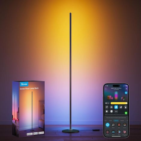 Lampadaire sur Pied Salon RGBIC, Moderne Lampadaire LED, Noir Compatible avec Matter, 85+ Modes Scène, Musique Sync,16 Millions Couleurs, 2700-6500K Lampadaire Pour Salon Chambre (1/5)