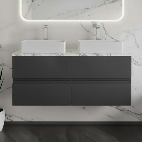 Hudson Reed Urban Wall Hung 4-Drawer Vanity Unit with Carrera Marble Worktop 1200mm Wide - Satin Anthracite (1/4)