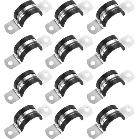15 Pieces 25mm U-Shaped Pipe Clamps, Stainless Steel Hose Clamps, Pipe Fasteners with Rubber Padding for Pipe Fixing (1/5)