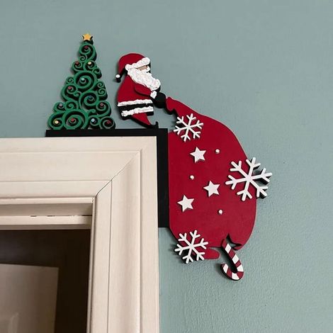 Décoration Porte Noël - Décoration Coin Supérieur Cadre De Porte - Signe Murale En Bois - 1 Pièce (1/5)