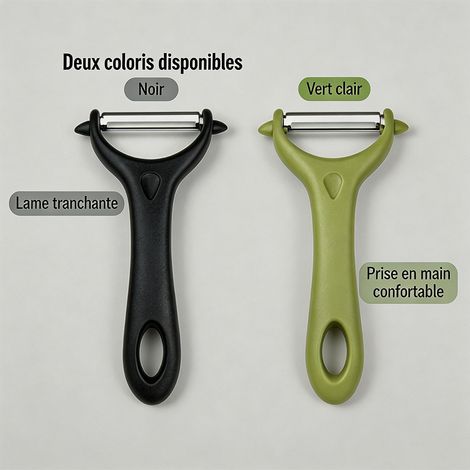 Éplucheur multifonctionnel pour fruits et légumes, ensemble de deux pièces, lames tranchantes en acier inoxydable, ustensile de cuisine du quotidien, noir et vert (1/5)