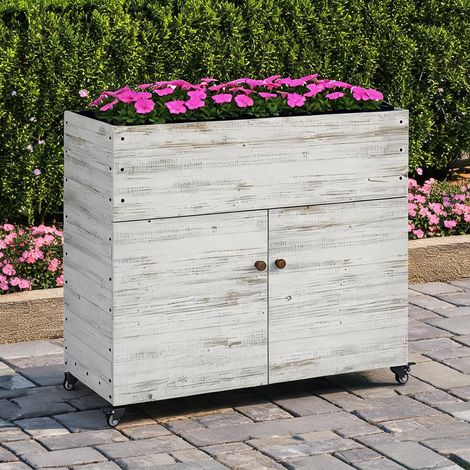 Carré potager surélevé en bois de sapin avec rangement et weiß (1/5)