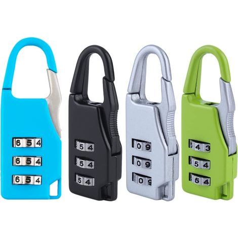 Lucchetti per bagagli, [Set di 4] Lucchetti di sicurezza a 3 cifre per valigie, piccoli lucchetti per bagagli, ideali per viaggi e scuola. (1/5)
