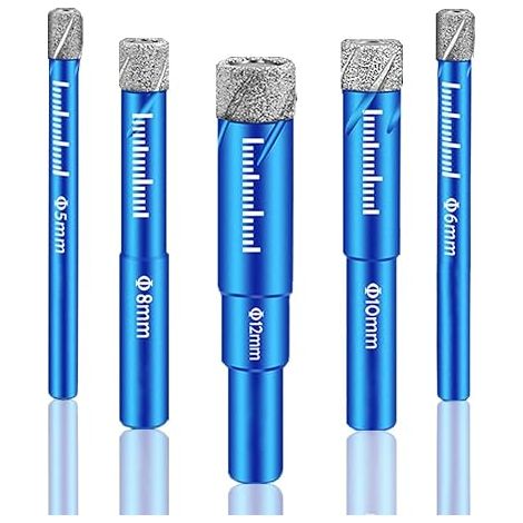 Juego de brocas de diamante para azulejos, 5 piezas (5, 6, 8, 10, 12 mm) para azulejos de cerámica, cuarzo, porcelana, mármol y granito. (1/5)