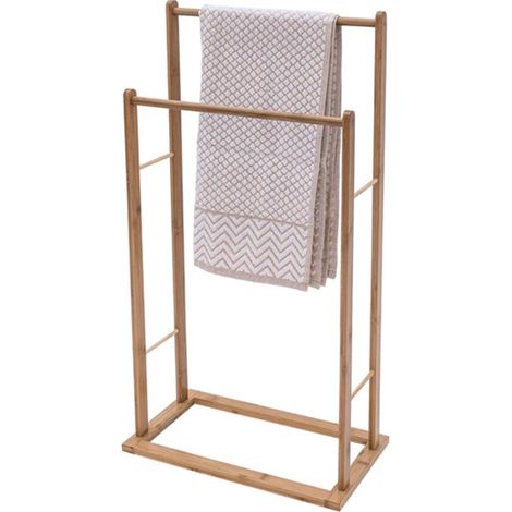 TrAdE Shop Traesio - Portasciugamani Da Terra In Bamboo Stand 2 Posti Per Accappatoi Teli Bagno Salvaspazio - (1/3)