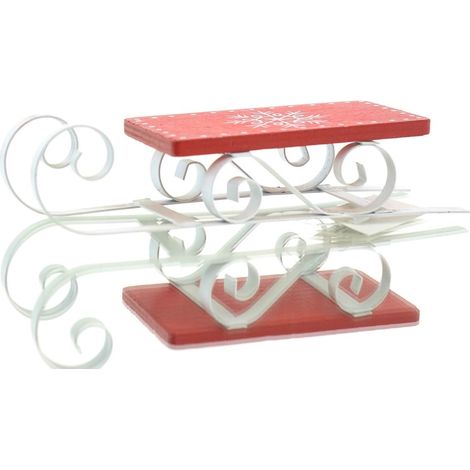 POSIWIO Weihnachtsdeko Schlitten Weiß & Rot19 x 6 cm - Metall & Holz (1/2)