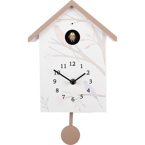 Horloge Coucou Murale en Plastique Blanc et Beige 20 x 10 x 26 cm - Fonctionne sur Piles - PANGIVO (1/4)