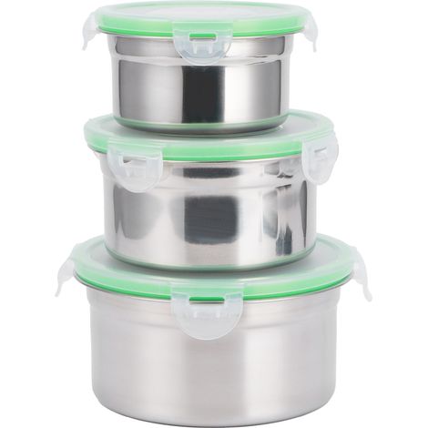 Boîte de rangement pour réfrigérateur 3 pièces/ensemble, bol de conservation scellé en acier inoxydable 304, récipient alimentaire avec couvercle (1/5)