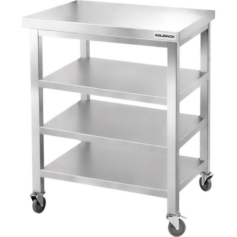 Table de travail en inox Bar 800x600 mm avec 3 étagères inférieures sur roulettes PREMIUM - GOLDINOX (1/4)