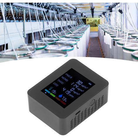 6-in-1 Multifunktions-Luftqualitätsmonitor mit PM2,5-Infrarotsensor, CO2-Detektor, USB-Aufladung, Schwarz (1/5)