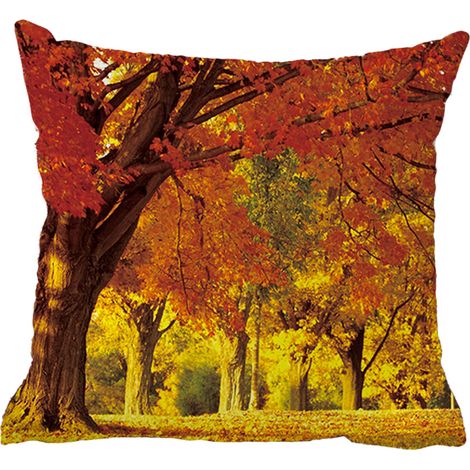 Housse de coussin élégante pour canapé, motif forêt automnale (1/5)