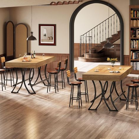 Tribesigns – Table de bar rectangulaire 160 cm avec repose-pieds en métal – Style industriel marron rustique – Pour 6 à 8 personnes – Montage facile