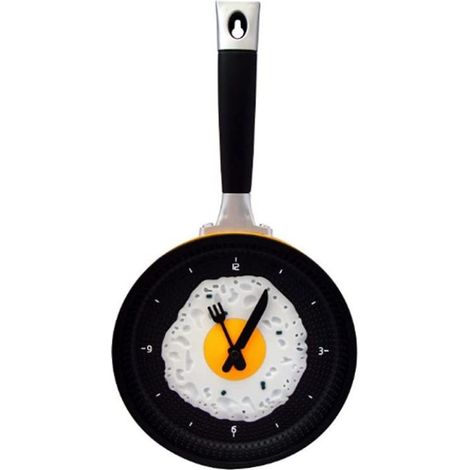 Horloge murale avec poêle et œuf au plat, horloge murale fantaisie pour cuisine et café (jaune) (1/4)