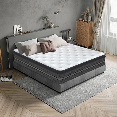 Matelas 140x200 cm Luxe, Extra-épaisse 30 CM Mousse multicouche+Bleu Latex+Mousse à mémoire de Forme, Noyau à ressorts, Ergonomique, H3 Mi-ferme,7 Zones, Hypoallergénique, Respirant, Haute résilience