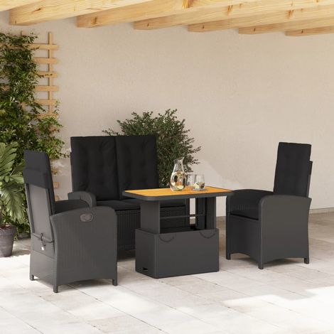 Juego comedor jardín 4 piezas con cojines ratán sintético negro vidaXL (1/5)