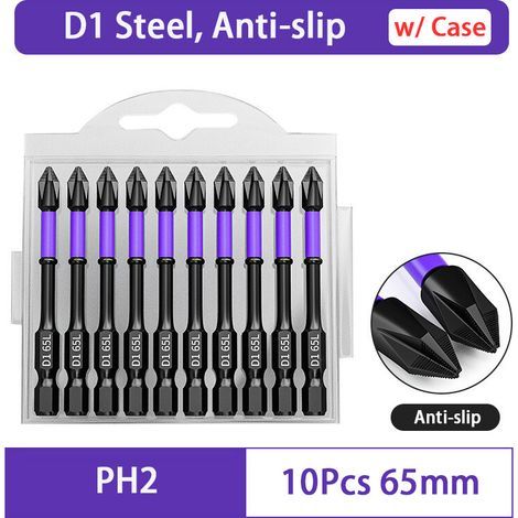 Jeu d'embouts PH2 antidérapants améliorés pour visseuse à percussion, embout de perçage magnétique Phillips- (1/5)