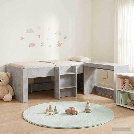 Estructura de Cama con Escritorio 2 uds. Gris Hormigón (1/5)