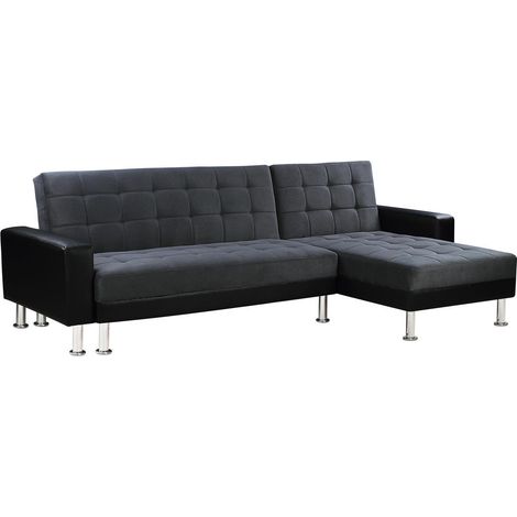 Sofá esquinero convertible y reversible "Theo" - 4 plazas - Negro y gris (1/5)
