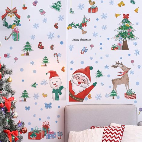 Autocollants de Noël pour vitres - Décorations de Noël, Père Noël et rennes pour fêtes d'enfants (garçons et filles) (1/5)