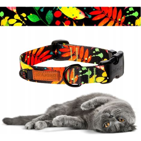 Collier pour chat en tissu Ukory, longueur ajustable 30-36 cm, motif floral (1/5)