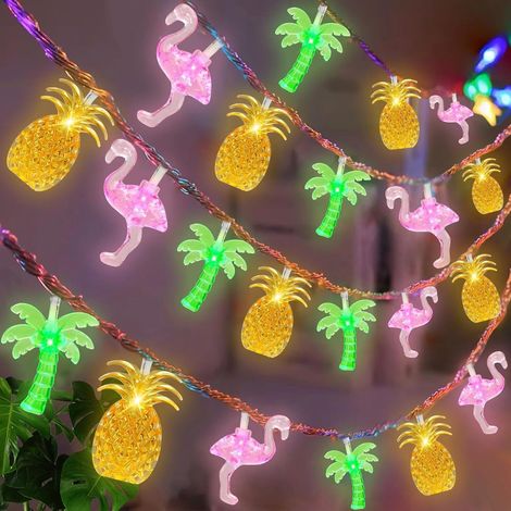 Guirlande lumineuse hawaïenne à piles de 4,9 m (16 pi) avec 30 LED - Motifs flamant rose, ananas et palmier, 8 modes d'éclairage et minuterie pour une ambiance tropicale lors de fêtes et autour de la (1/5)