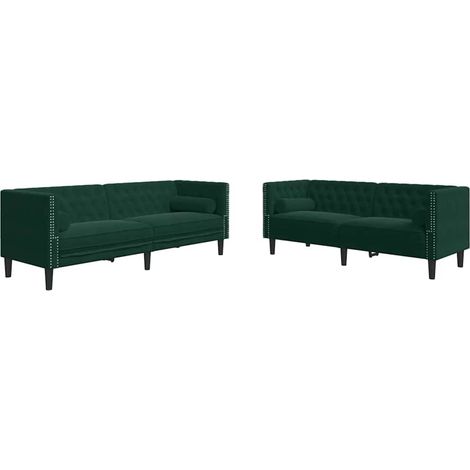 Maison Exclusive - Set Divani Chesterfield 2pz con Cuscini Verde Scuro Velluto