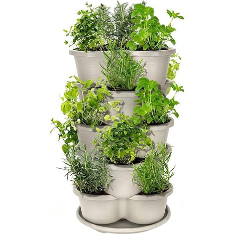 Pot à Fraisiers Pot empilable vertical à 5 étages avec drainage Tour À Planter Strawberry Pour Terrasse Balcon Patio Véranda Porche Extérieur Fruitières Grimpantes (1/5)