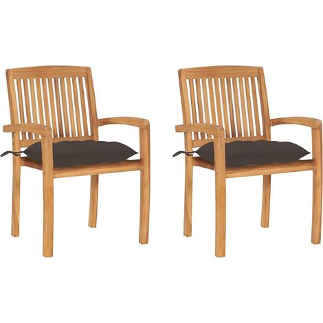 vidaXL Chaises de jardin lot de 2 et coussins taupe Bois teck massif (1/5)