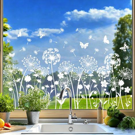 Blanc Pissenlit Autocollant Fenêtre Fleurs Volantes Papillon Sticker Fenêtre Anti-Collision Printemps Eté Autocollant pour Fenêtre Porte Vitrée Décor (1/5)