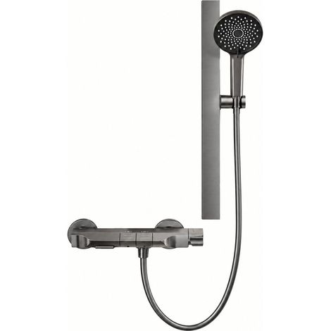 Colonne de douche avec robinet et pomme de douche réglable Noir-Gris titane avec 10 ans de garantie – Système de douche avec barre murale réglable en hauteur – Mitigeur moderne pour douche (1/5)