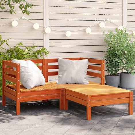 Canapé de Jardin 2 Places avec Repose-Pied en Bois de Pin Massif Cire Marron Modulable - PANGIVO (1/5)