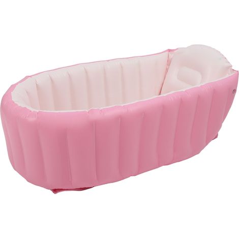 Baignoire gonflable pour bébé avec pompe à air, anti-fuite, dossier ergonomique, pliable, pour tout-petits, avec bassin de douche pour la maison et l'extérieur (rose). (1/5)