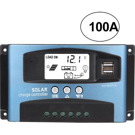 Controlador de carga solar MPPT de 100 A, pantalla LCD dual, USB, 12 V/24 V (1/3)